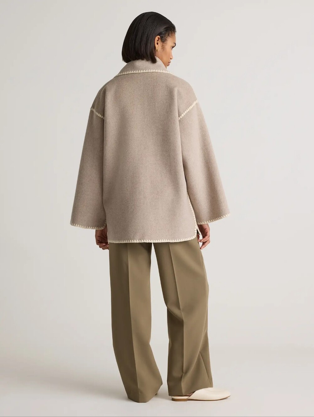 NWT Quince | Double-Faced Merino Wool Scarf Coat Oat Women Medium Elegant Chic - Picture 3 of 9
